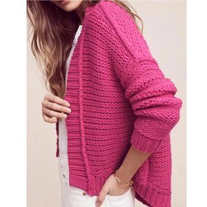 Anthropologie Moth Chunky Open Front Cardigan Pink